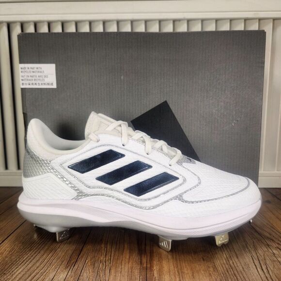 Adidas Purehustle 3 Women Sz 7 White Black Athletic Metal Softball Cleats IG7135 - Picture 1 of 11